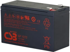 Батарея CSB серия GP, GP1272 (12V28W) , напряжение 12В, емкость 7Ач (разряд 20 часов), емкость 28 Вт/Эл при 15-мин. разряде до U кон. - 1.67 В/Эл при 25 °С, макс. ток разряда (5 сек.) 100А, ток короткого замыкания 304А, макс. ток заряда 2.8A, свинцово-кис