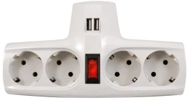 Разветвитель/ Разветвитель ZIS Pilot T USB, 4 розетки (евро с заземлением), 2*USB