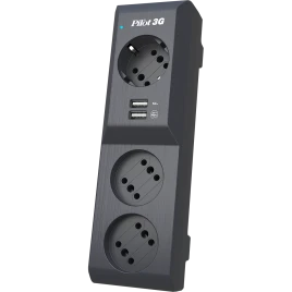Сетевой фильтр/ Surge protector Pilot 3G 3xGP euro outlets, 10А/2.2кВа, 2xUSB, 3m, grafit