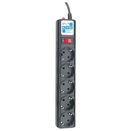 Фильтр-удлинитель Power Cube 3м д/подкл. к UPS(C14) 5 роз., 10А черный/граффит/ Surge protector Power Cube 3m for conn. to UPS(C14) 5 outlets, 10A black/graffite
