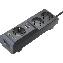 Сетевой фильтр/ Surge protector Pilot 3G 3xGP euro outlets, 10А/2.2кВа, 2xUSB, 1.8m, grafit