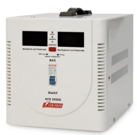 Стабилизатор POWERMAN AVS 3000D, ступенчатый регулятор, цифровые индикаторы уровней напряжения, 3000ВА, 140-260В