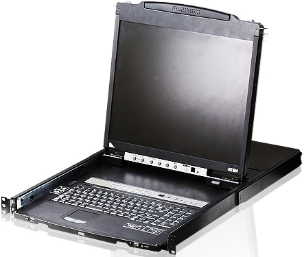Консоль управления, LCD 19"(1280x1024), лат./рус. клав., 16-портовый KVM-переключатель,  +1 remote user(SPHD18(Male)),2хUSB(Тип а Female),  KVM-порты: SPHD15(Female), каскадирование./ 16P Dual RAIL LCD KVMP SWITCH 19INCH фото 1