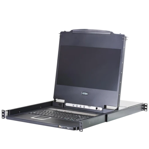 8-портовый KVM-переключатель с ЖК-дисплеем Slideaway/ATEN/ 17.3" 8-Port PS/2-USB VGA Single Rail LCD KVM Switch фото 1