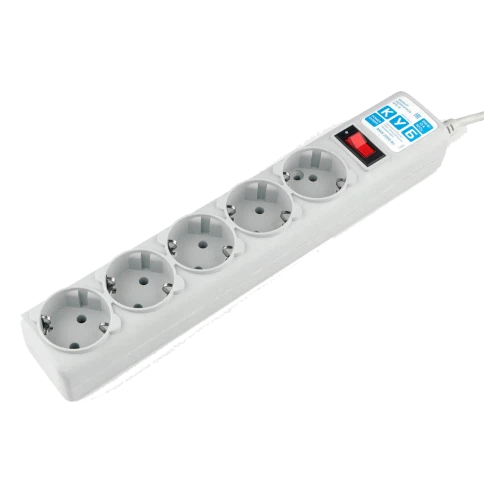 Фильтр-удлинитель Power Cube B 3.0 м 5 розеток (серый) 10А/2,2кВт/ Surge protector Power Cube B 3.0 m 5 outlets (gray) 10A / 2.2kW фото 1
