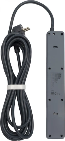 Сетевой фильтр-удлинитель/ PowerCom SP-01 USB2A1CW 3.0M, 4 розетки, белый, 16А, 4кВт, 380Дж, защитные шторки, защита от КЗ, перегрузки, ВЧ и импульсных помех, один порт USB-C(PD20W) и два USB-A(QC3.0) суммарной мощностью 24Вт, кабель 3x1.5 мм2, ШхГхВ 281х фото 2