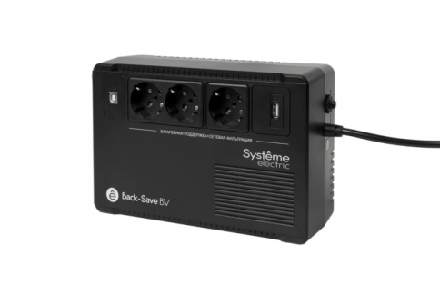 ИБП Systeme Electric Back-Save BV 600 ВА, автоматическая регулировка напряжения, 3 розетки Schuko, 230 В, 1 USB Type-A фото 1