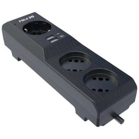 Сетевой фильтр/ Surge protector Pilot 3G 3xGP euro outlets, 10А/2.2кВа, 2xUSB, 10m, grafit фото 1