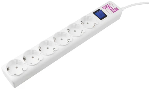 Фильтр-удлинитель Power Cube 5,0 м 6 розеток с заземлением (белый) 16А/3,5кВт/ Surge protector Power Cube 5,0 m 6 outlets (white) 16A / 3,5kVt фото 2