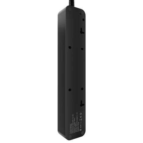 Cетевой фильтр AGNI плоский TP-FD5E-3m-black, 5 розеток Schuko, чёрный, кабель 3 метра, мощность нагрузки 4000 Вт, 16А, заземление, защита от короткого замыкания, сечение кабеля 3 х 1.5 кв.мм., размер 279x54x40 мм. фото 3