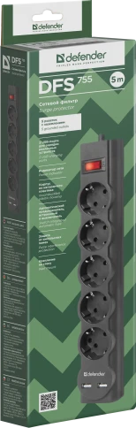 Defender DFS 755 (5 м, 5 розеток) фото 5
