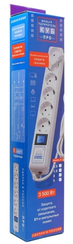 Фильтр-удлинитель Power Cube PRO, 3,0 м, LC контур, 16А/3,5кВт/ Surge protector Power Cube  Pro 3,0 m, LC circuit, 6 outlets (white) 16A / 3,5kVt фото 3