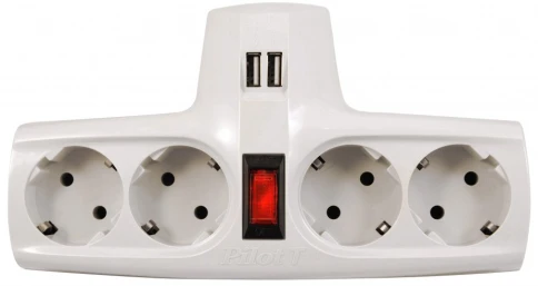 Разветвитель/ Разветвитель ZIS Pilot T USB, 4 розетки (евро с заземлением), 2*USB фото 1