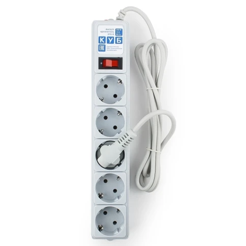 Фильтр-удлинитель Power Cube B 1.9 м 5 розеток (серый) 10А/2,2кВт/ Surge protector Power Cube B 1.9 m 5 outlets (gray) 10A / 2.2kW фото 2