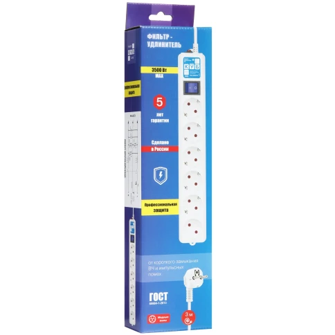 Фильтр-удлинитель Power Cube PRO, 3,0 м 6 розеток, LC контур, 16А/3,5кВт фото 6