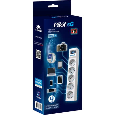 Сетевой фильтр/ Surge protector Pilot SG5 5 outlets (GP), 10A / 2.2kVt, automatic circuit-breaker, 1.8 m фото 7