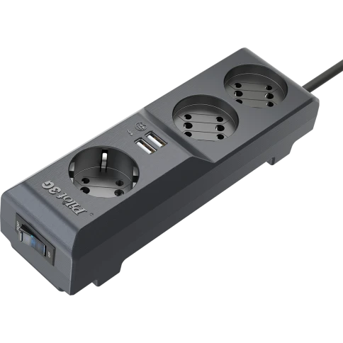 Сетевой фильтр/ Surge protector Pilot 3G 3xGP euro outlets, 10А/2.2кВа, 2xUSB, 7m, grafit фото 2