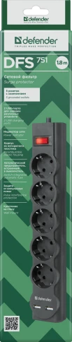 Defender DFS 751 (1.8 м, 5 розеток) фото 4