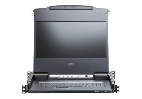 Kонсоль управления, для KVM-переключателей, электрон., 19", HD, SVGA+KBD+MOUSE PS/2 USB,DVI с KVM шнуром USB 1.8м, LCD экран 17", лат./рус.Kлав., (выход на вторую конс 1280x1024 75Hz DDC2BKрепление SINGLE RAIL доп.порт USB A-типа Female)/ SINGLE фото 2
