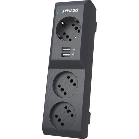 Сетевой фильтр/ Surge protector Pilot 3G 3xGP euro outlets, 10А/2.2кВа, 2xUSB, 7m, grafit фото 1