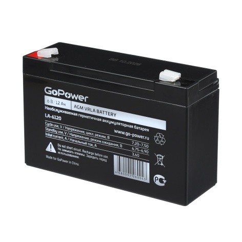 Аккумулятор свинцово-кислотный GoPower LA-6120 6V 12Ah фото 1