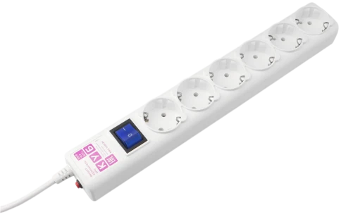 Фильтр-удлинитель Power Cube 3,0 м 6 розеток с заземлением (белый) 16А/3,5кВт/ Surge protector Power Cube 3,0 m 6 outlets (white) 16A / 3,5kVt фото 1