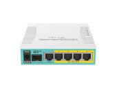 / hEX PoE 5x Gigabit Ethernet with PoE output for four ports, SFP, USB, 800MHz CPU, 128MB RAM, RouterOS L4