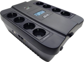 ИБП SPD-1100U LCD, линейно-интерактивный, цифровой дисплей, 1100 ВA, 605 Вт, 4 евророзетки с резервным питанием, 4 евророзетки с фильтрацией, USB, защита RJ45/RJ11, батарея свинцово-кислотная 12В 9Ач, ШхГхВ 285х232х103мм, 7.8 кг/ UPS SPD-1100U LCD, line