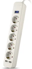 Фильтр SVEN SF-05LU 1,8 м (5 евро розеток,2 USB) белый, цветная коробк