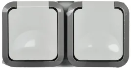 TORS Розетка 2-я с з/к кр. гориз. 16А IP55 TS222 сер-бел IEK