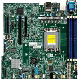Системная плата/ MB Supermicro X13SCH-F, Micro-ATX, 1xLGA 1700 (Intel Xeon 6300-series/E-2400/Pentium), Intel C266, 4xDDR5 UDIMM, 8xSATA, 2x1Gbe BaseT Intel i210 +1xMgmt LAN, 1 PCIe 5.0 x16, 2 PCIe 4.0 x4 (in x8), 2xM.2 PCIe 4.0 x4 slots (M-key 2280/22110