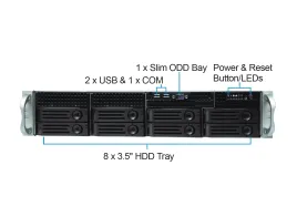 Серверный корпус/ 2U chassis; ATX, Micro-ATX, Mini-ITX MBs; 8-port 12 Gbps SAS/ SATA to SAS BP; 8 x 3.5'' hsb + 2 x 3.5" internal; 7 x LP/ HL slot; 550W (1+1); no rails
