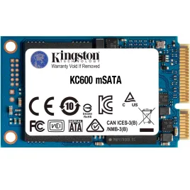 Твердотельный накопитель/ Kingston SSD KC600, 1024GB, mSATA, SATA3, 3D TLC, R/W 550/520MB/s, IOPs 90 000/80 000, DRAM buffer 1024MB, TBW 600, DWPD 0.32 (12 мес)