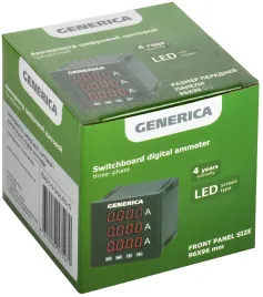 Амперметр цифр. щит. 3-ф. 96х96 LED GENERICA