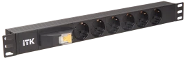 PDU 6 розеток DIN49440 (нем. cтанд.), с автоматом на 10А,1U, без шнура