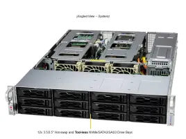 Серверная платформа/ SYS-621C-TN12R (bundle10): 2U / 2x LGA-4677 / 16x DDR5 RDIMM / 12x 3.5/2.5 NVMe/SATA/SAS /  2x PCIe 5.0 x16 FHHL / 4x PCIe 5.0 x8 FHHL / 2x PCIe 5.0 x4 NVMe M.2 / 1x 2-Port 1GbE RJ45 / TPM / 2x 1200W Power (12 SATA config, GPU support