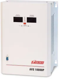 Стабилизатор POWERMAN AVS 10000P, ступенчатый регулятор, цифровые индикаторы уровней напряжения, 10000ВА, 110-260В, максимальный входной ток 63А, клеммная колодка, IP-20, навесной,  380мм х 310мм х 160мм, 16 кг./ Stabilizer POWERMAN AVS 10000P, step-type