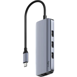 Концентратор USB/ 6-IN-1 USB Hub, Aluminium housing,1 USB-C 3.0 5Gbps male connecter with 25cm cable, 1x 4K@60Hz HDMI Port, 1 Gigabit Ethernet port, 3 USB-A 3.0 5Gbps Port, 1 USB-C power input Ports(5V/2A max),  compatible with MacBook, Mac Pro, Mac mini,