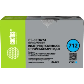 Картридж струйный Cactus CS-3ED67A 712 голубой (29мл) для HP DJ T23