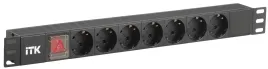 PDU 7 розеток DIN49440 (нем. cтанд.), с LED выключателем,1U, без шнура, вх. IEC320 C14, алюминиевый профиль, черный