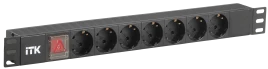 PDU 7 розеток DIN49440 (нем. cтанд.), с LED выключателем,1U, без шнура