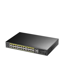 Коммутатор/ 24-10/100/1000 BASE-T Gigabit ports, 2-Port 10/100/1000 BASE-T Gigabit Uplink ports, 2-1000 BASE-X SFP Slot, 24-port IEEE 802.3at PoE+ Injector, 300 watts total Power budget, Supports PoE power up to 30W for each PoE port, Extend Mode (Transmi