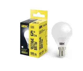 Лампа LED G45 шар 5Вт 230В 4000К E14 IEK