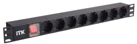 PDU 8 розеток нем. стандарт, с LED выключателем,1U, без шнура, вх. C14, алюминиевый профиль