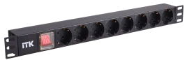 PDU 8 розеток нем. стандарт, с LED выключателем,1U, без шнура, вх. C14