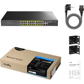 Коммутатор/ 24-Port 10/100/1000M PoE+ Switch 300W, 24-Port 10/100/1000M PoE+ ports(802.3at/af)+ 2 Uplink Gigabit ports + 2 Gigabit SFP/ETH Combo ports, Local Management via Web GUI, support STP/RSTP, 802.1ab LLDP, Loop Detection, QoS, VLAN, SNMP, IGMP Sno