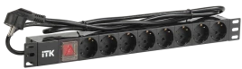 ITK PDU 8 розеток DIN49440 (нем. cтанд.) с LED выключателем, 1U, шнур