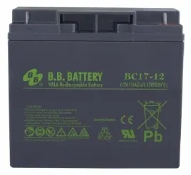 Батарея B.B. Battery серия BC, BC17-12, напряжение 12В, емкость 17Ач (разряд 20 часов), макс. ток разряда (5 сек.) 255А, макс. ток заряда 5.1A, свинцово-кислотная типа AGM, клеммы B1, ДxШxВ 181x76x166мм., вес 5.62кг., срок службы 5-7 лет/ B.B. Battery ser
