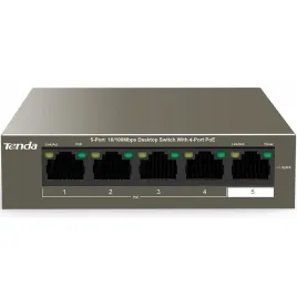 Коммутатор/ Tenda TEF1105P-4-38W 5-Port 10/100Mbps Desktop Switch with