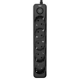 Cетевой фильтр AGNI плоский TP-FD5E-5m-black, 5 розеток Schuko, чёрный
